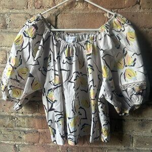 Velvet Floral Off-Shoulder Blouse - Yellow and Black